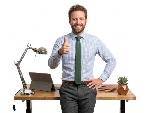 Homme assis sur son bureau